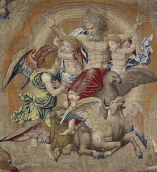 Deus o Pai com os símbolos dos quarto apóstolos (tetramorphos), conhecido como A Trindade